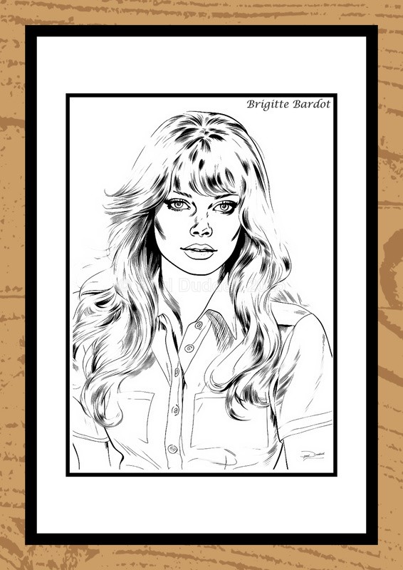 Brigitte Bardot Hand-Drawn Portrait - Legends of Film by Artist Paul Duddell