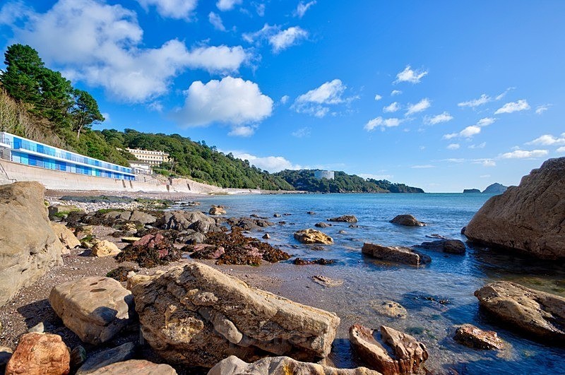 Rocky low tide at Meadfoot Beach