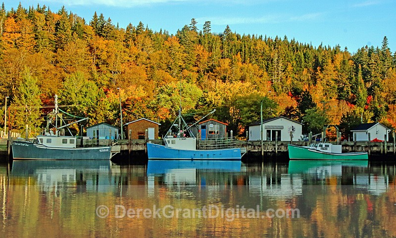 St. Martins, New Brunswick Lobster Boats Docked @ Wharf Autumn Foliage