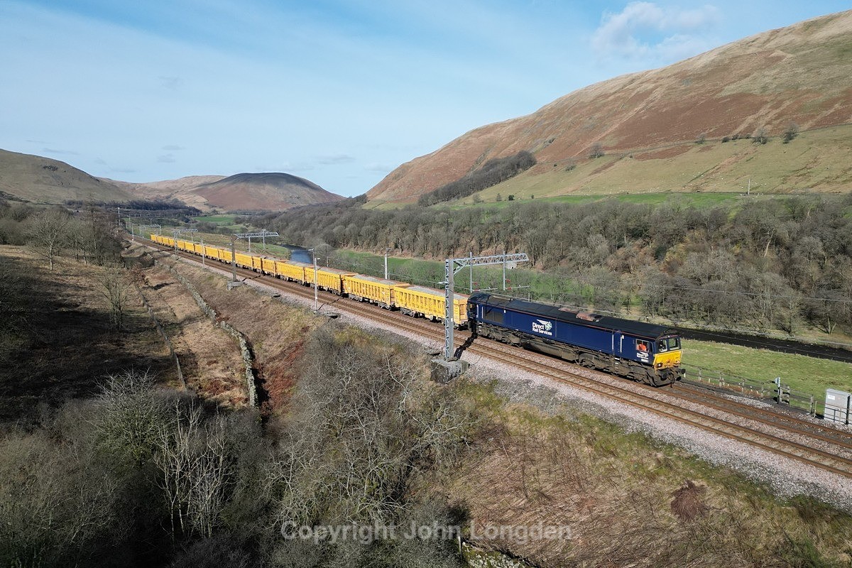 JL - 23.2.23 66091 6K06 Shap Summit Quarry - Crewe, Lune Gorge - West Coast Main Line (north to south)