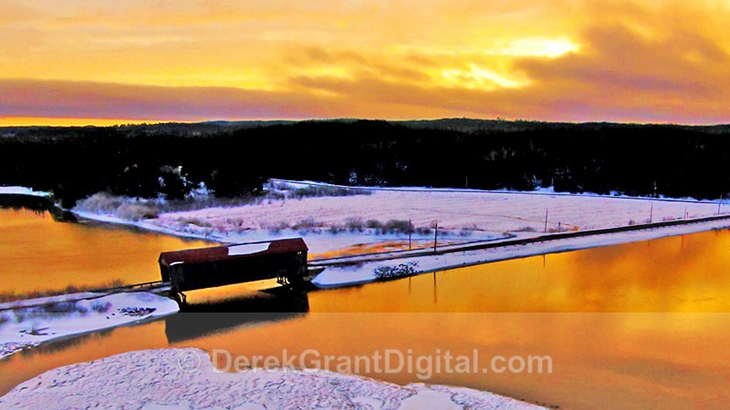 Tynemouth Creek Covered Bridge New Brunswick Canada Aerial View