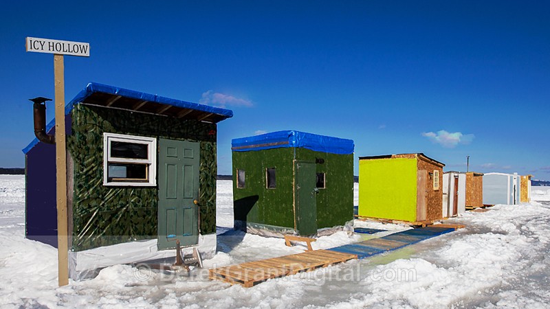 Shacks in a Row Ice Fishing New Brunswick Canada