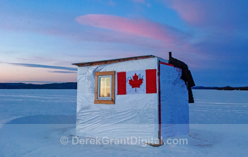 Ice Shack Canada Winter Sunset