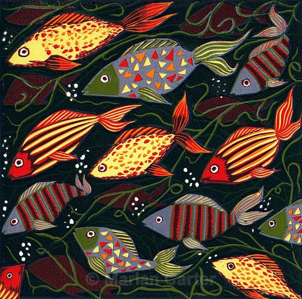 Swimming through the Weeds - Reduction Linocuts