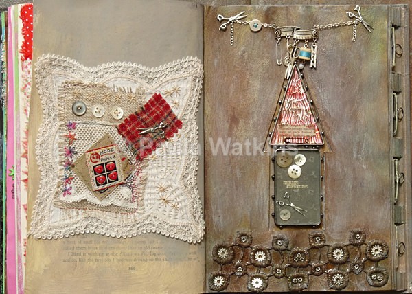 Mini stitched art and a Resin assemblage. - Altered Books and Handmade Books