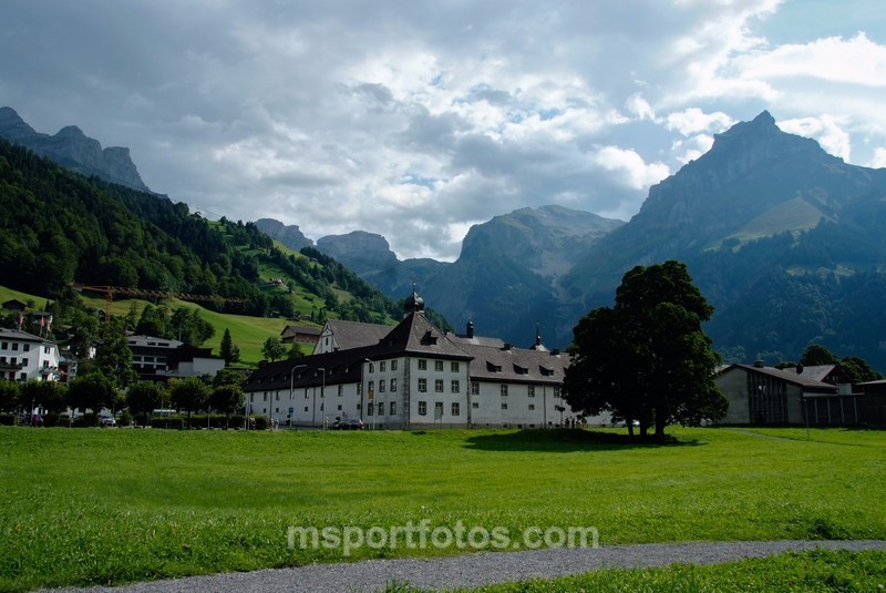 Engleberg convent and Alpine backdrop - Travel, city/land scapes
