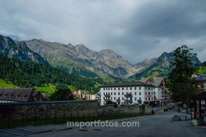 Engleberg convent and Apline backdrop - Travel, city/land scapes