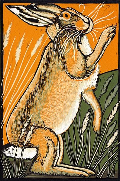 Boxing Hare 1 - Reduction Linocuts