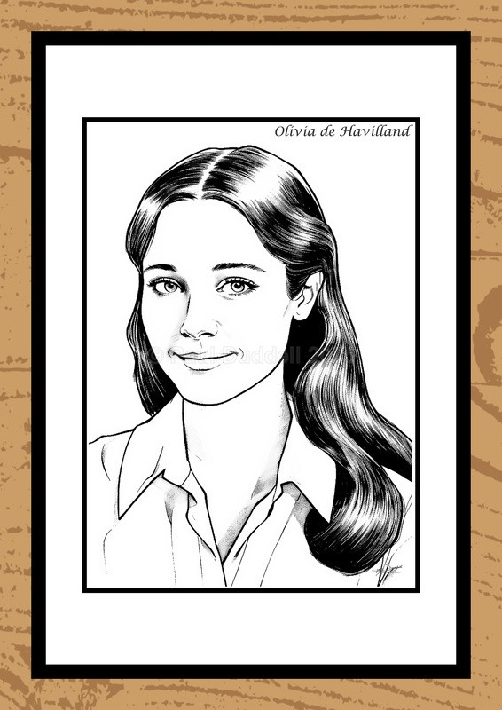 Olivia de Havilland Hand-Drawn Portrait - Legends of Film by Artist Paul Duddell