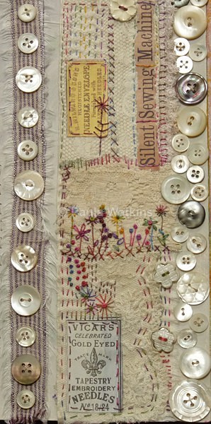 Stitching, vintage buttons and ephemera. - Altered Books and Handmade Books