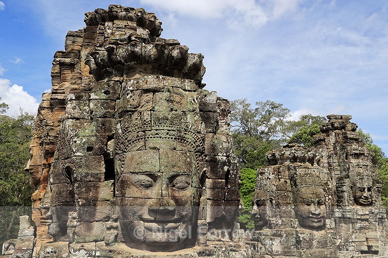 Stone faces, Bayon, Angkor Thom, Cambodia - Cambodia