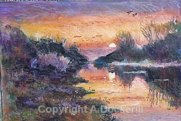Ely sunrise - Pastel Paintings