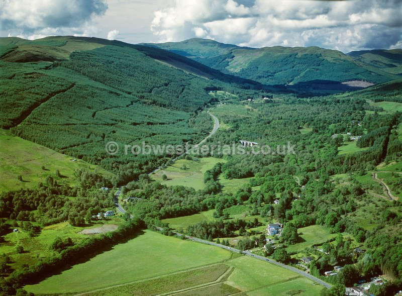 aerial pictures of Scottish villages woodlands forests hills mountains of Scotland