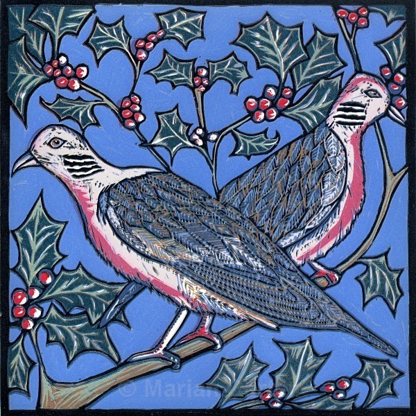 Two Turtle Doves - Reduction Linocuts