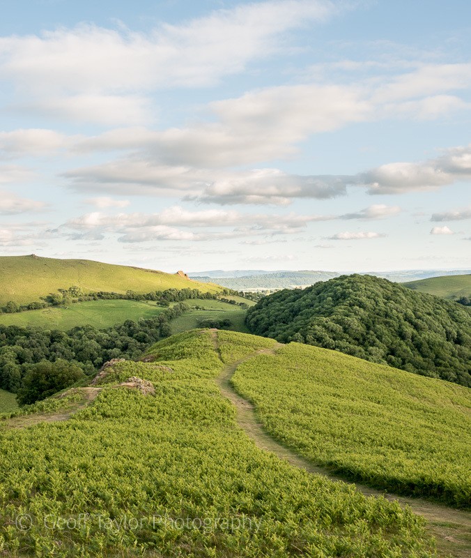 Gaer Stone and Helmeth HIll from Three Fingers Rock, Caer Caradoc - Stretton Hills