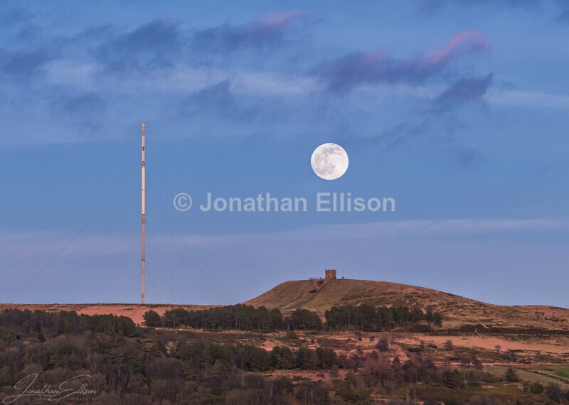 Snow Moon above Rivington Pike - Rivington And Surrounding Areas