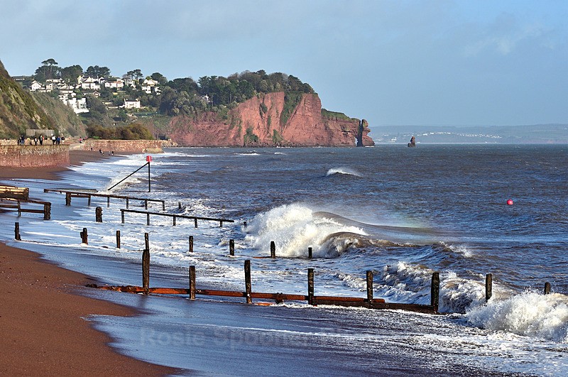TS71  The waves roll in on Teignmouth Beach - Greetings Cards Teignmouth and Shaldon