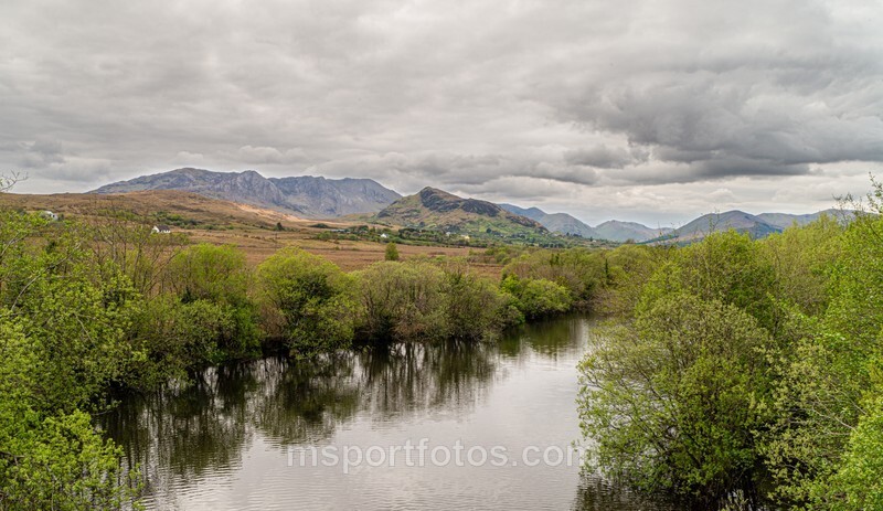 Maumturk Mountains from Keane's Bar bridge - Mayo and Galway