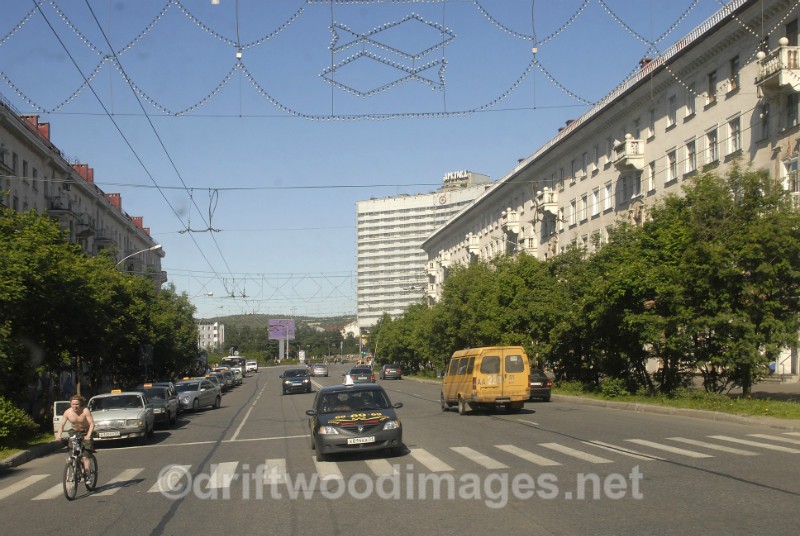 Murmansk street with traffic - Murmansk, Russia