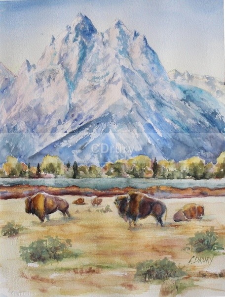 WCL01203 Where the Buffalo Roam - Watercolor Landscape GTNP
