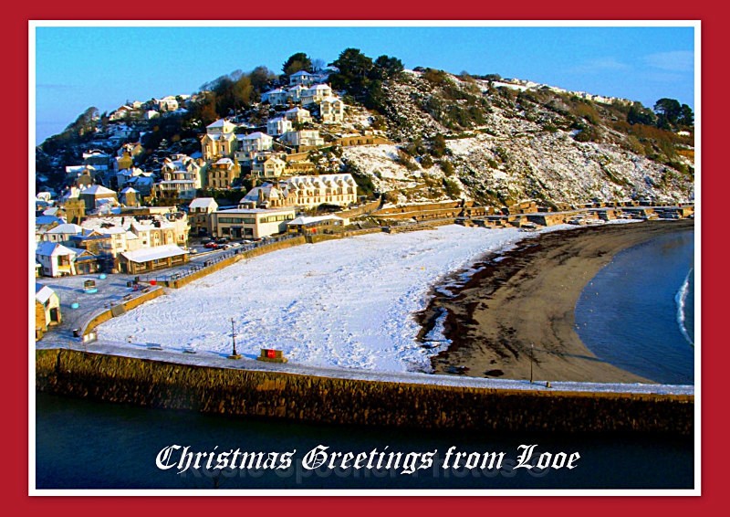 LO50 Snow scene at Looe Photo courtesy of Watermark Hotel - Greetings Cards Looe